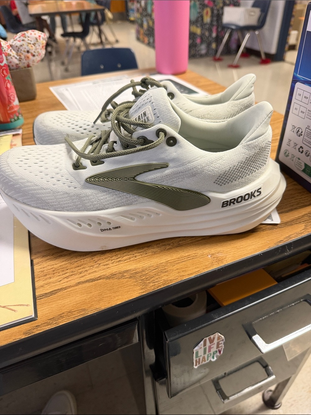 Brooks Women’s Glycerin Max  White Running Shoes with Olive Detailing
